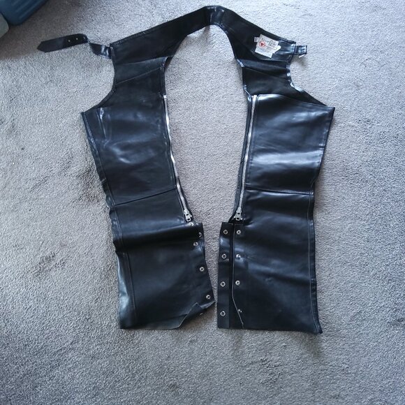 SEAR LEATHER SHOP BLACK LEATHER MOTORCYCLE CHAPS - Picture 4 of 4